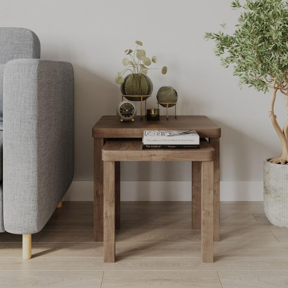 Space Saving Nesting End Tables Set of 2 Oak Square Side Coffee Desk
