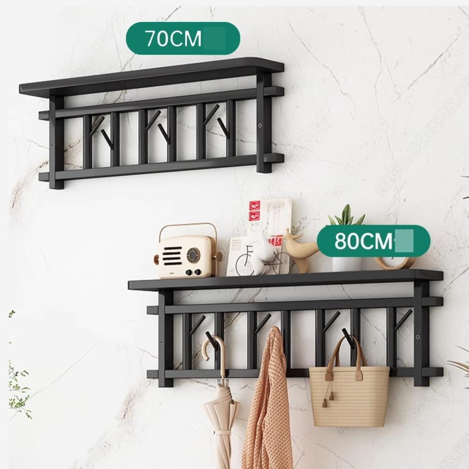 Wall Mounted Coat Rack 80cm Black Floating Shelf Entryway Hat Bag Hanger