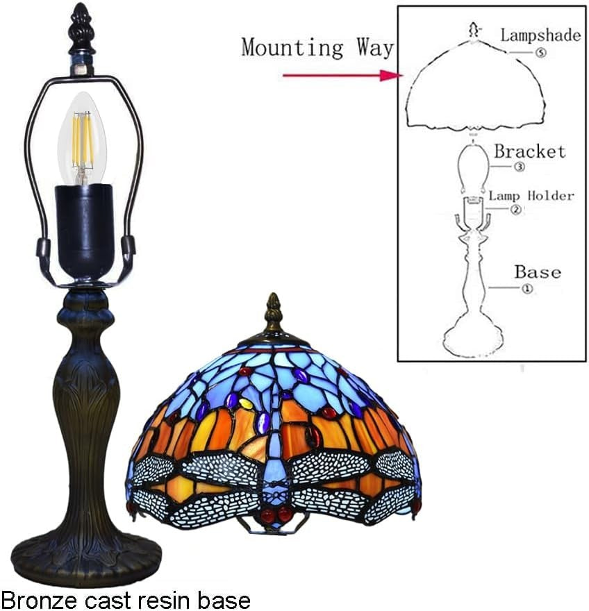 Antique Stained Glass Table Lamp Dragonfly Design, Living Room Decor