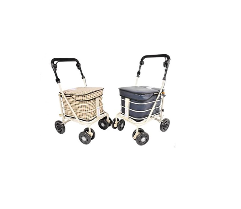 3 In 1 Shopping Trolley With Seat 4 Wheel Rollator Cart Light Tartan