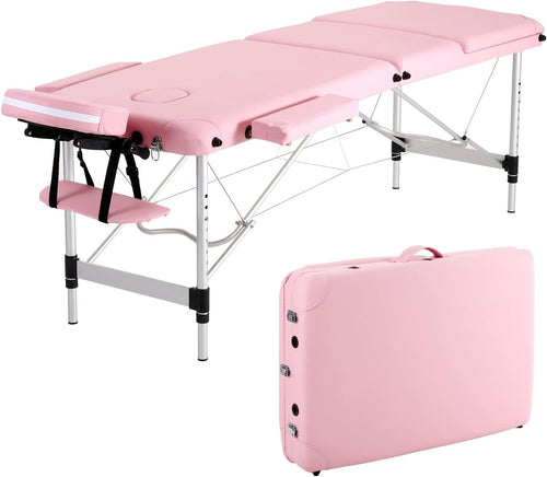 Portable Massage Table Foldable 3-Section Aluminium Therapy Beauty Bed Pink