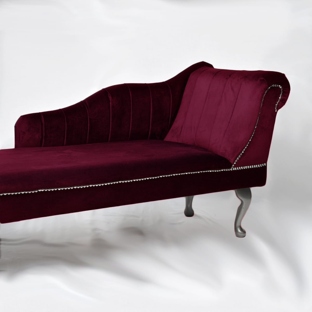 Velvet Chaise Lounge Right Hand Tufted Accent Sofa Chair Wine 133cm