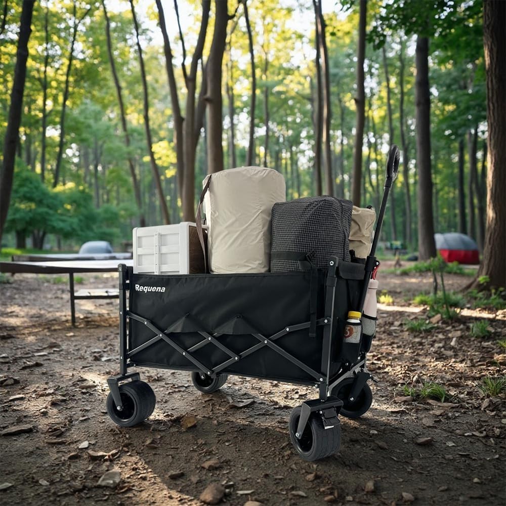 Black Heavy Duty Folding Wagon Wide Wheel Camping Garden Beach Trolley 330lb