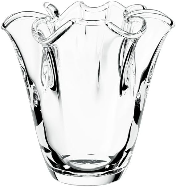 Crystal Blossom Vase 25cm Sculptural Clear Glass Flower Centerpiece