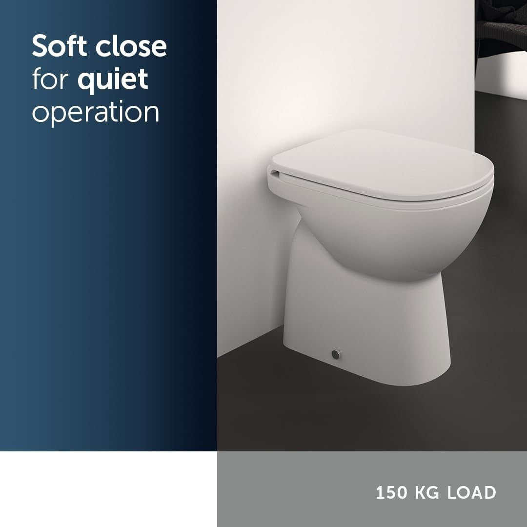 White Toilet Seat Slim Soft Close Metal Hinges Duroplast Durable