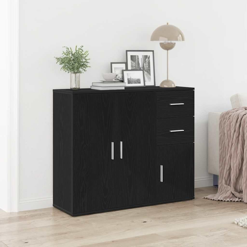 Modern Black Oak Sideboard Cabinet Storage Unit with Drawers & Cupboards