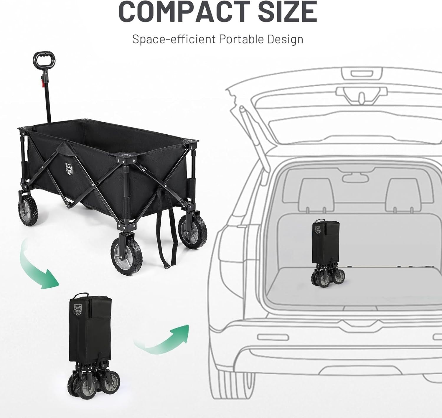 Black 200L Folding Camping Wagon 100kg Heavy Duty Festival Trolley with Handle