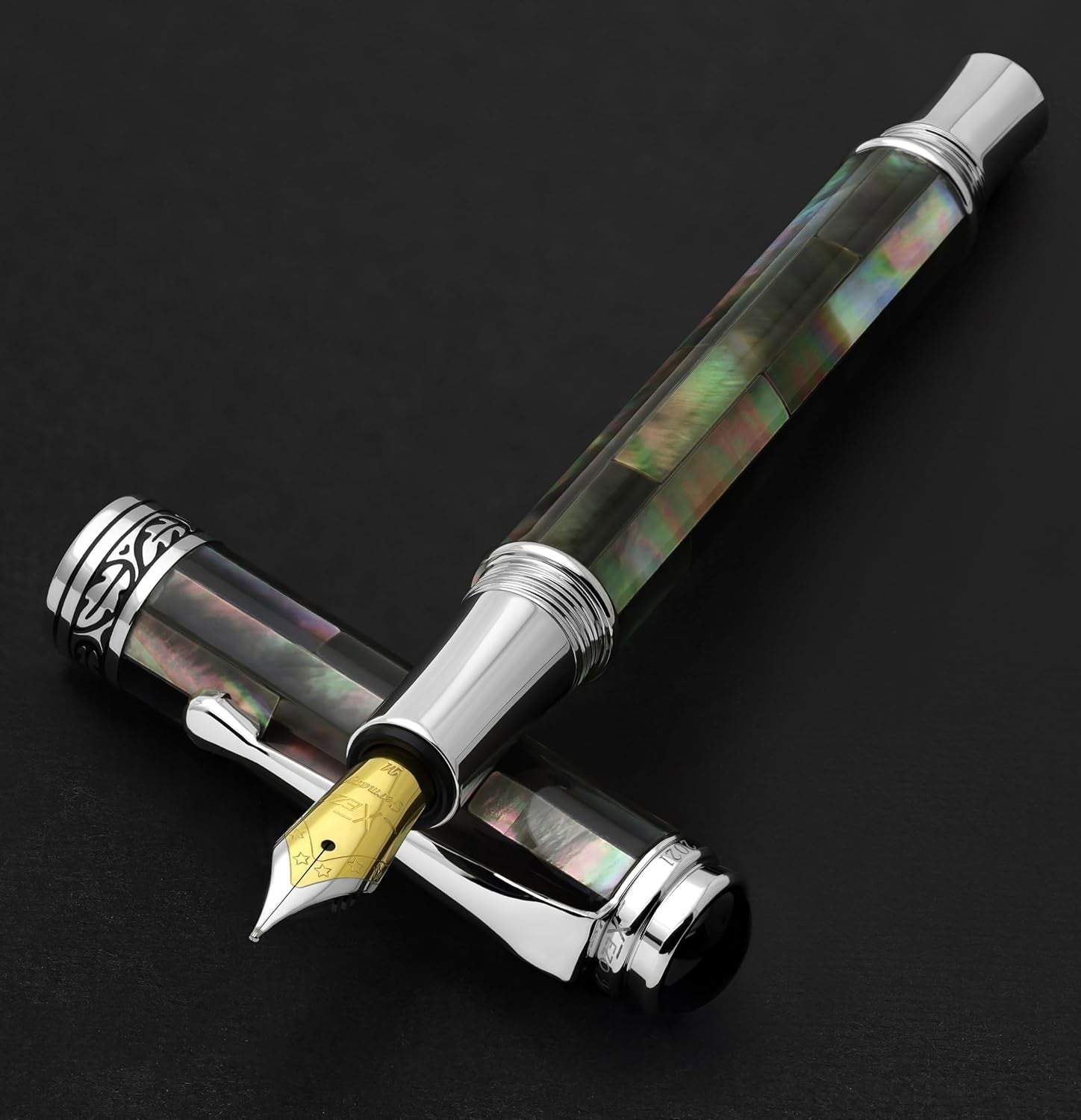 Luxury Black Mother of Pearl Fountain Pen Medium Nib Refillable 145mm
