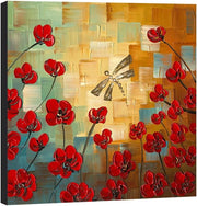 Hand Painted Floral Canvas Wall Art 60x60cm Framed Modern Home Decor