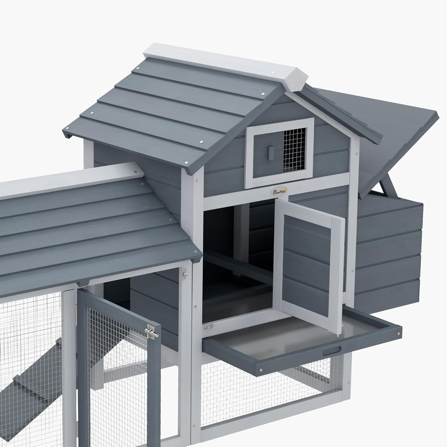 Chicken Coop with Run Outdoor Grey Wooden Hen House Lockable Hutch