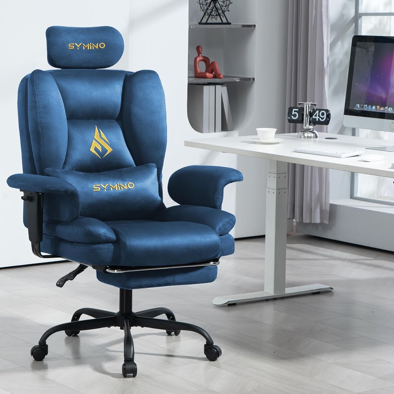 Ergonomic Gaming Chair w/ Footrest Pocket Spring Support Blue
