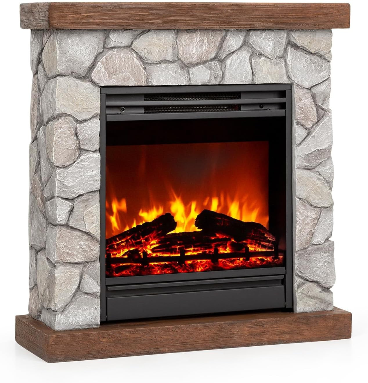 Freestanding Electric Fireplace Heater 1800W LED Flame Timer Remote Control