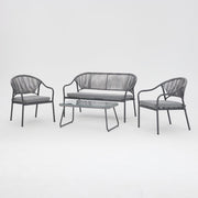 4 Seater Garden Rope Lounge Set Grey Wicker Chairs Sofa & Glass Table