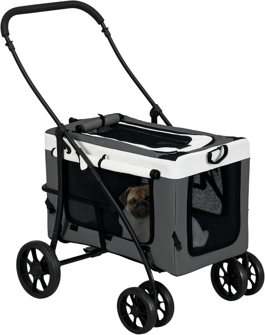 Dog Stroller Grey Detachable Carrier Pet Pram Small Dogs Safety Leashes