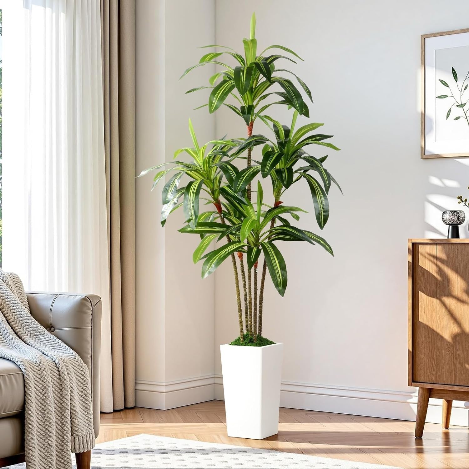 6FT Artificial Dracaena Tree with Tall White Pot Faux Indoor Outdoor Home Decor