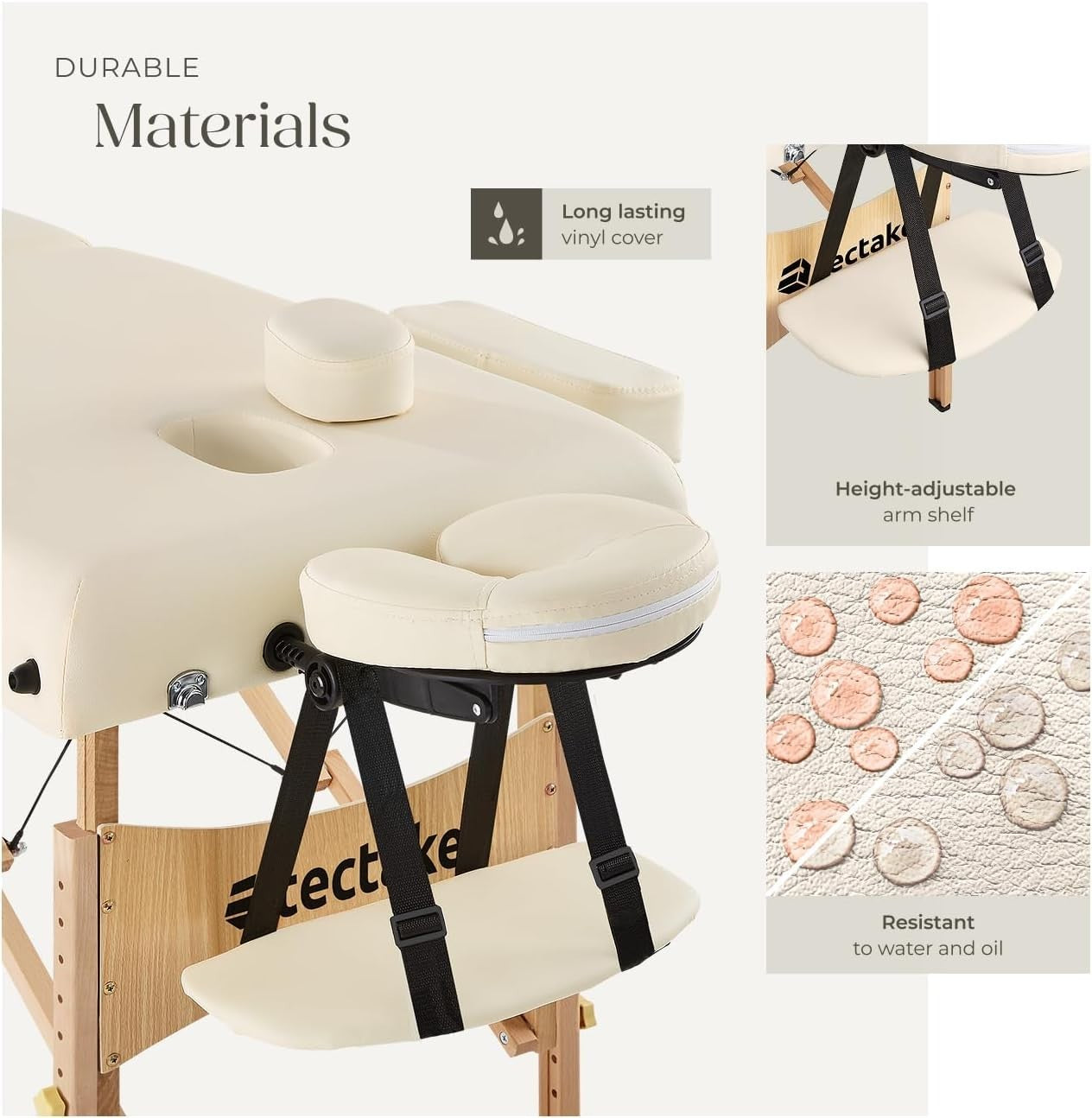 Portable Massage Table Foldable Beech Frame 7.5cm Padded Beauty Bed Beige