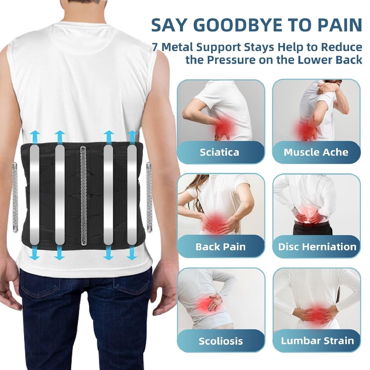 Heated Back Brace Massager Red Light Therapy Belt Pain Relief M