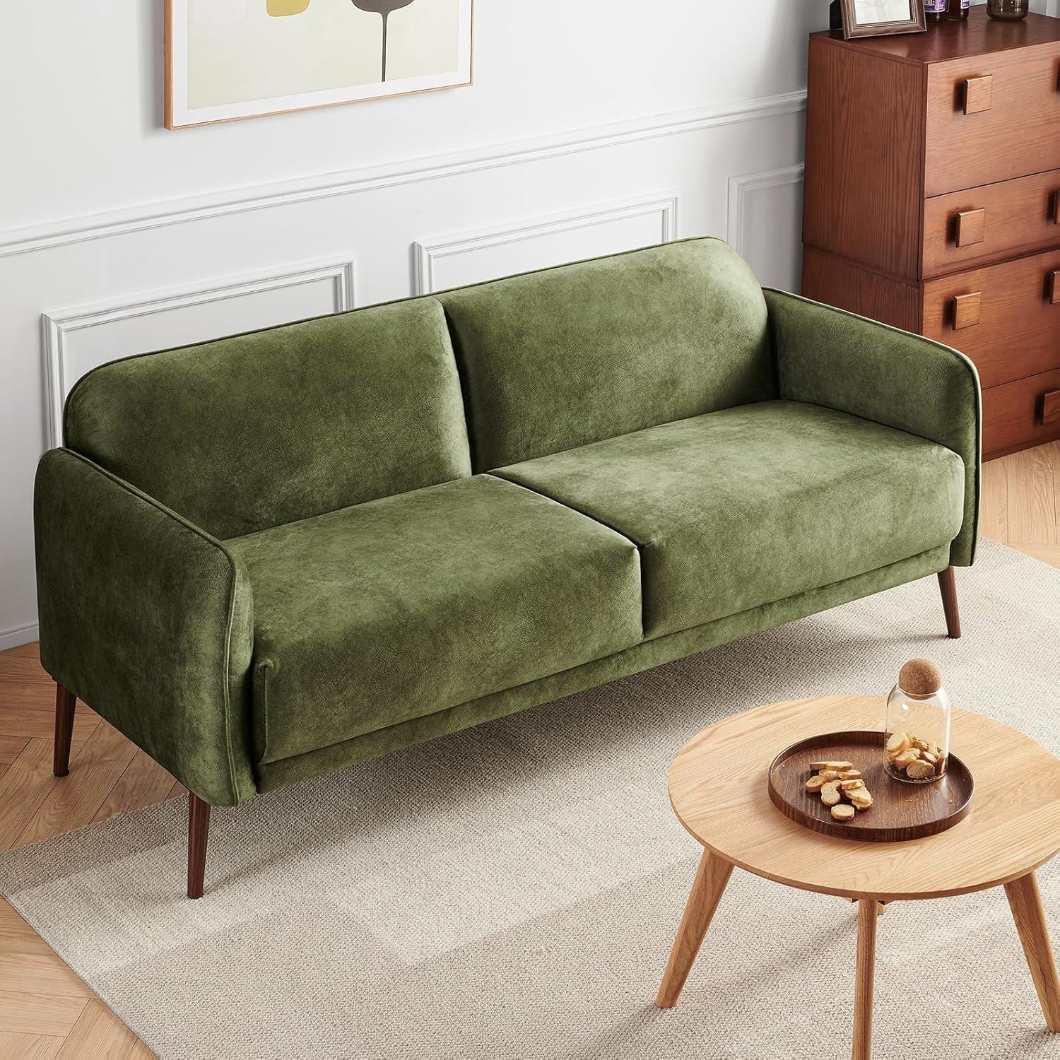 Velvet Loveseat Sofa 2-3 Seater Green Modern Couch for Lounge or Office
