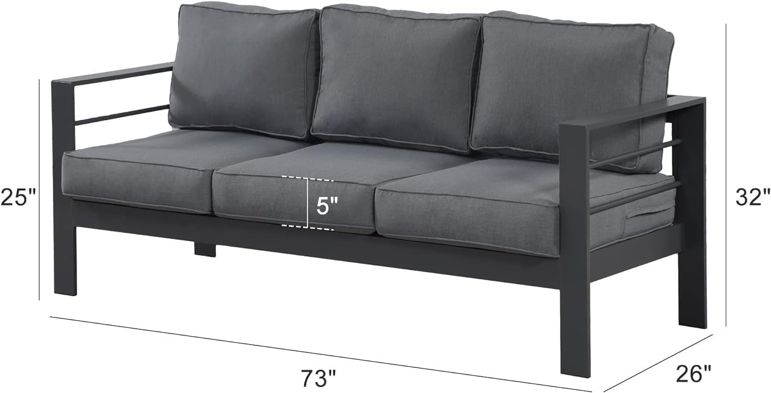 Modern 3-Seater Outdoor Sofa Set Aluminum Frame Weather Resistant Grey Patio