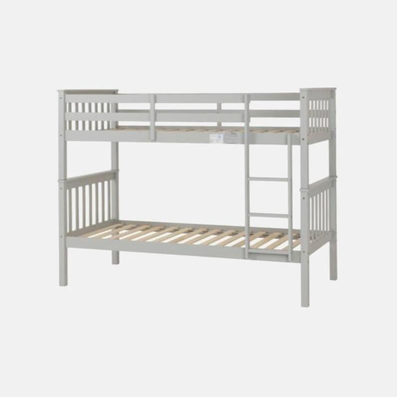 Kids Bunk Bed Grey 3FT Wooden Frame Sturdy Compact Sleeper for 2 Beds Room
