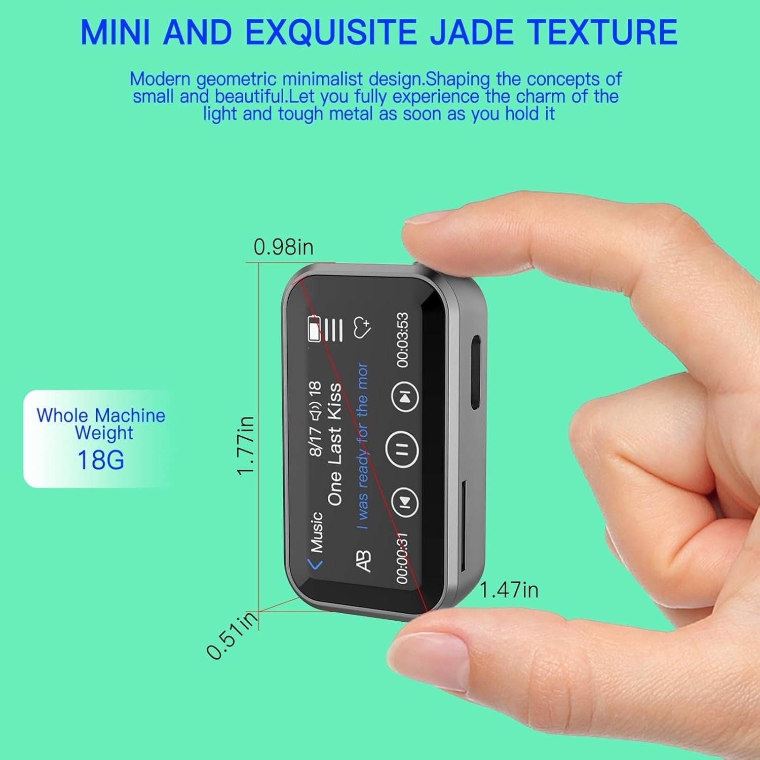 32GB Bluetooth 5.3 MP3 Player 1.47" Touchscreen Clip FM Radio HiFi