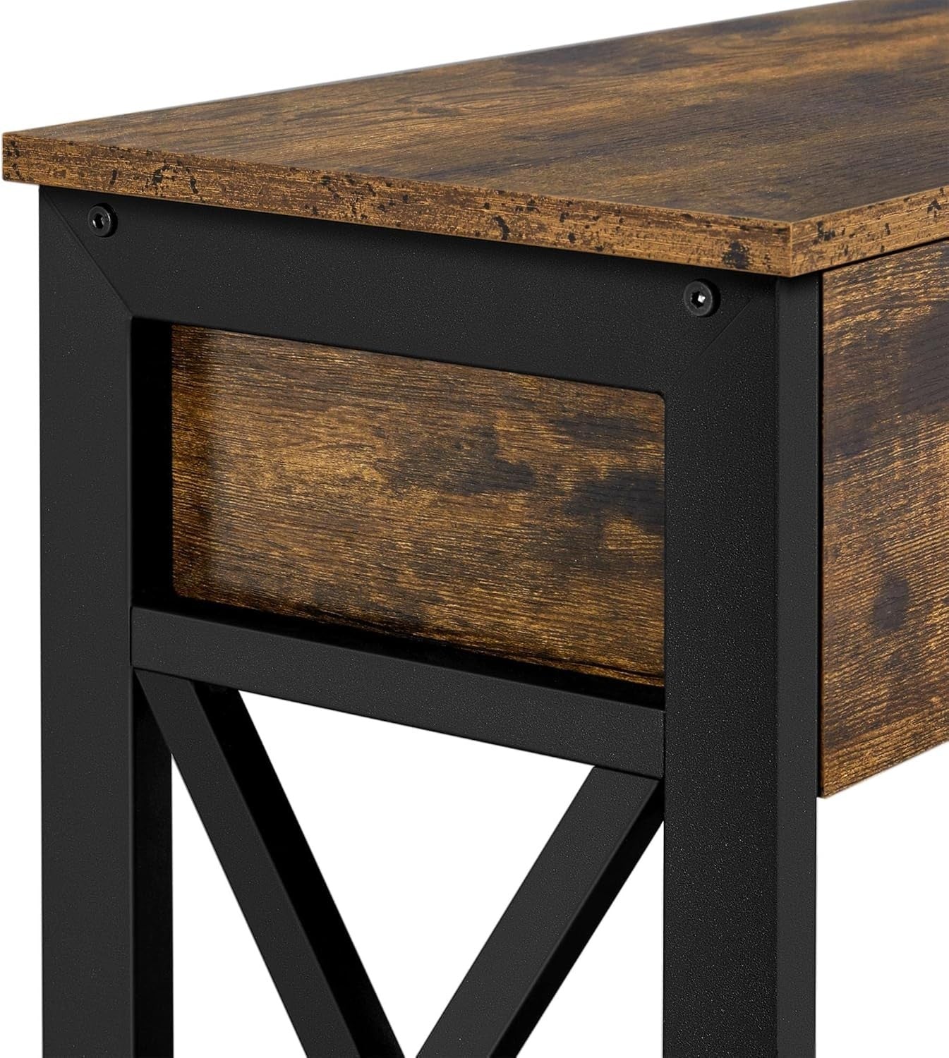 Rustic Industrial Console Table with Drawer & 2 Shelves - Sturdy Metal Frame