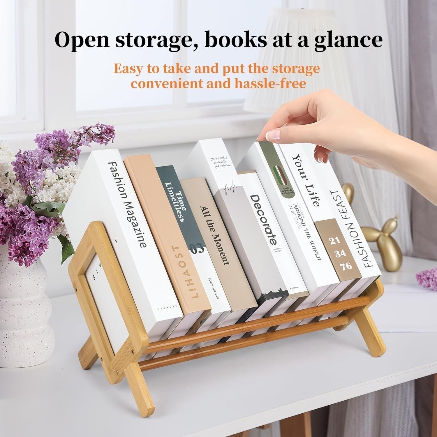Wooden Desktop Tilting Bookcase Shelf – Bamboo Organizer for Books & Magazines