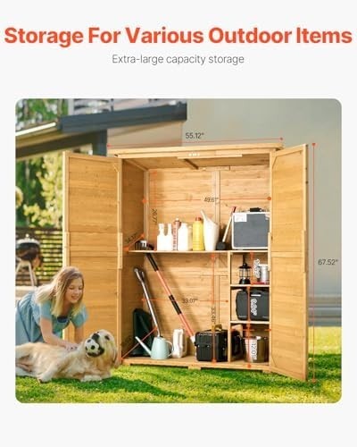 Wooden Outdoor Storage Shed 55"x67.5" Lockable Tool Cabinet Waterproof