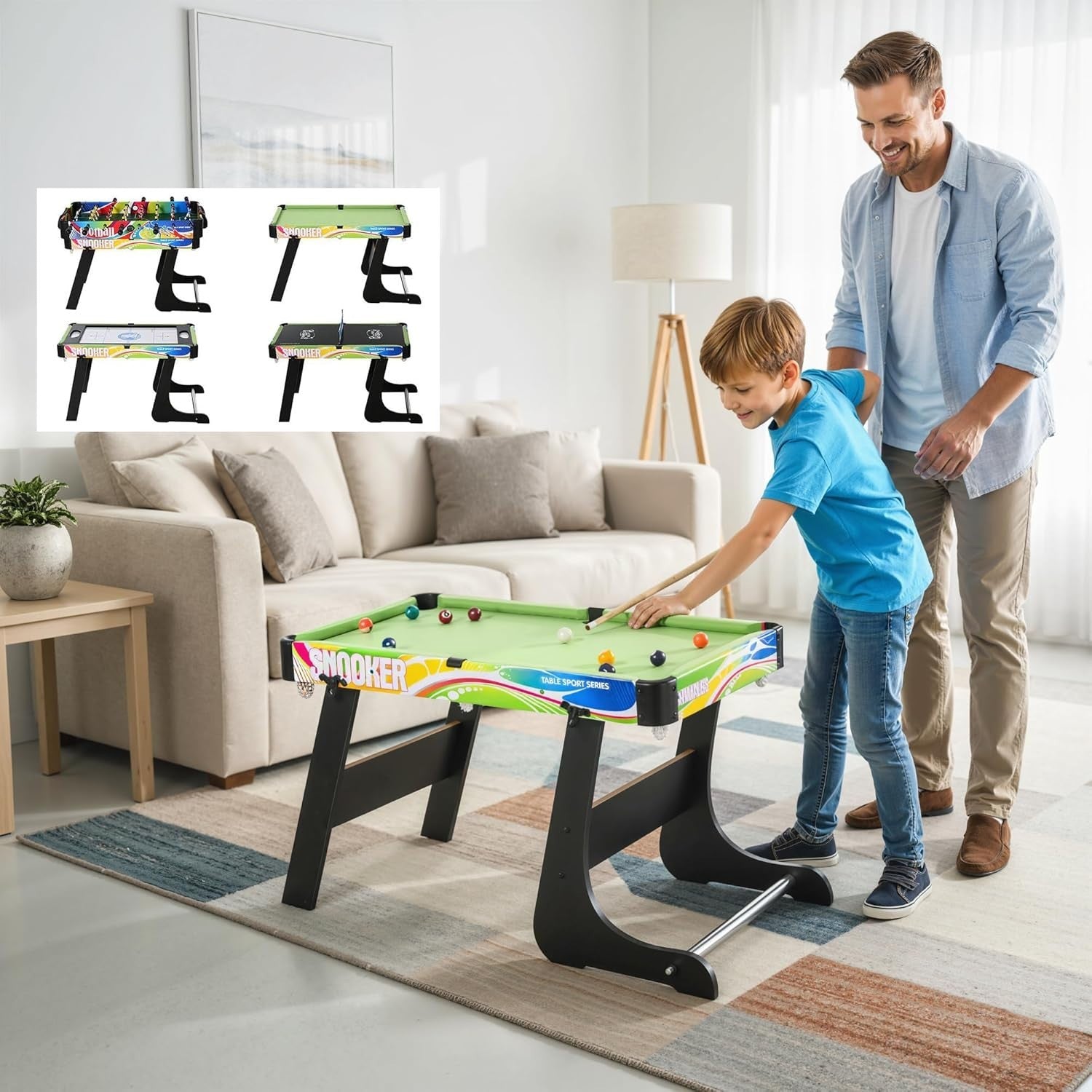 4 in 1 Folding Multi Game Table Kids Pool Foosball Hockey Tennis