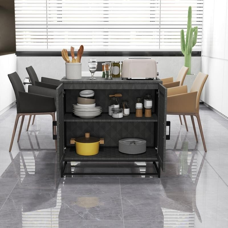 Modern Sideboard Cabinet 2 Door Storage Unit Steel Frame Adjustable