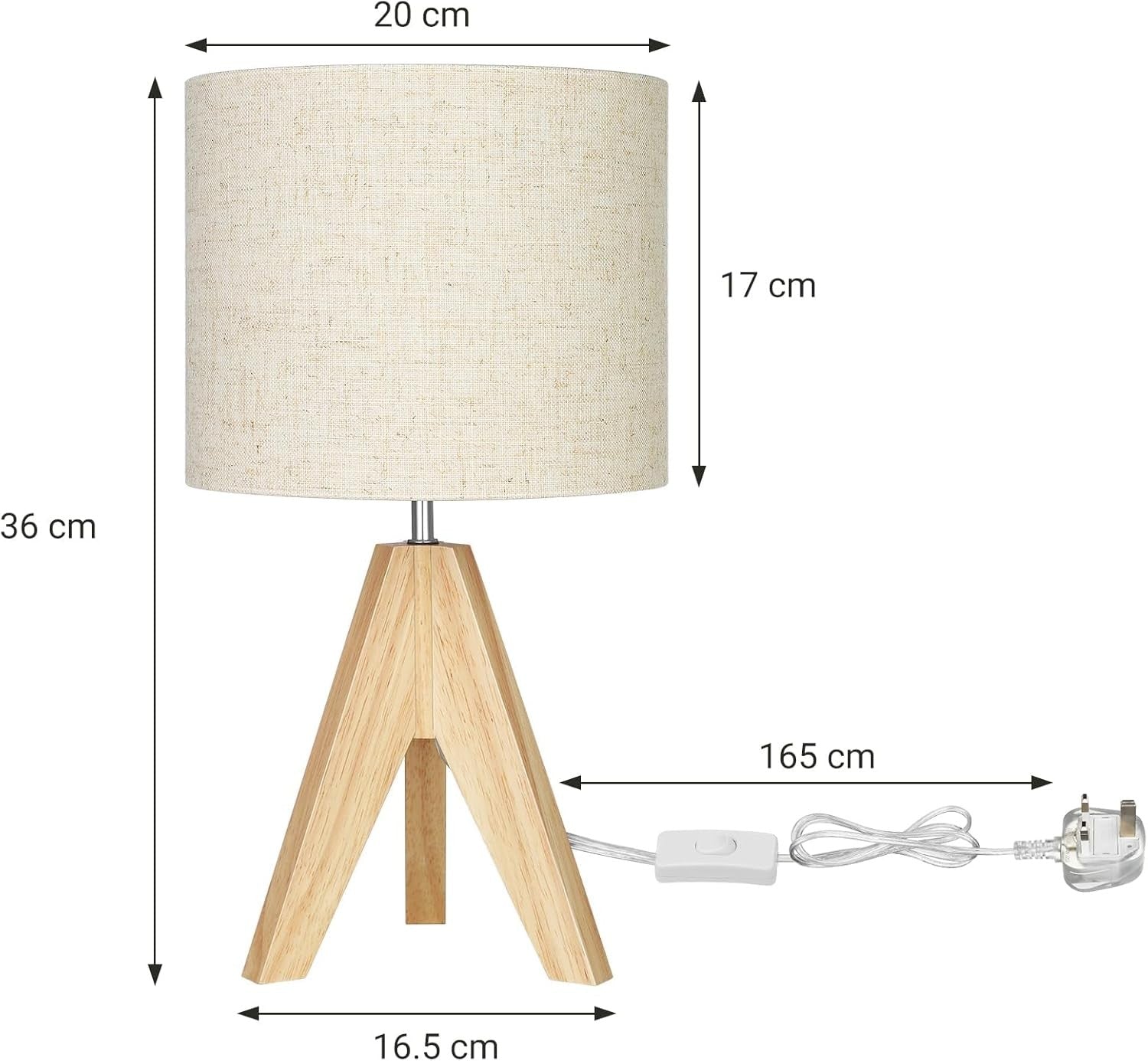 Wood Bedside Table Lamp Tripod Desk Light Linen Shade E27 Bedroom