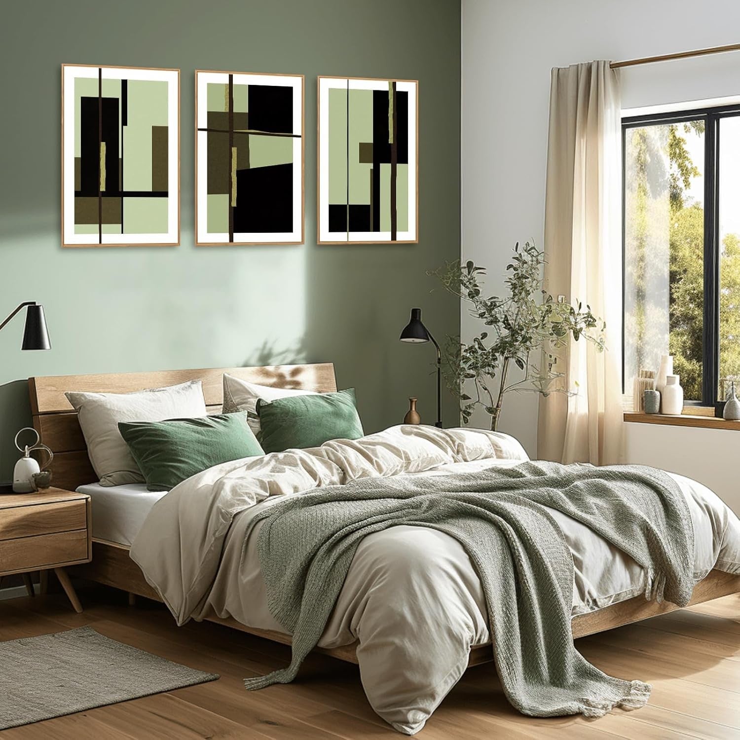 Abstract Framed Canvas Wall Art Set of 3 Modern Geometric Prints