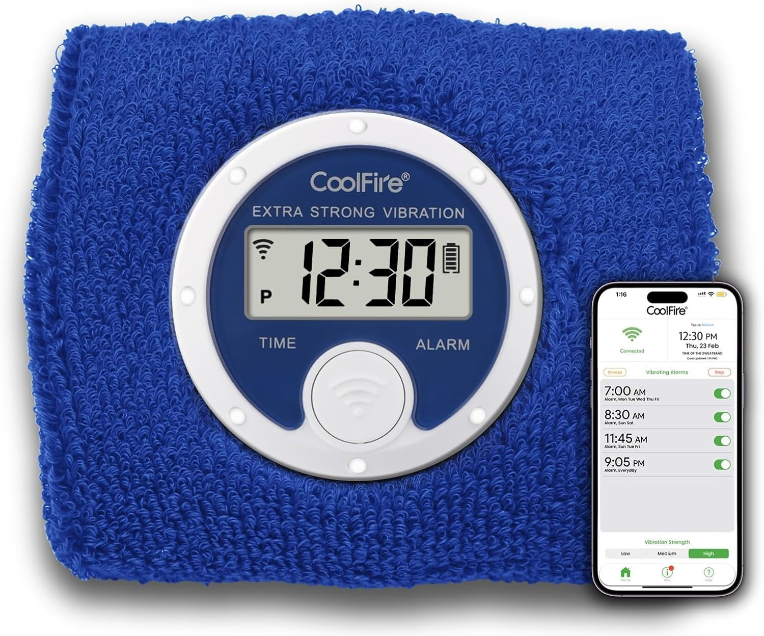 Silent Vibrating Alarm Clock Wristband Blue USB Rechargeable for Heavy Sleepers