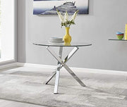 Modern Round Glass Dining Table Chrome Metal Frame 100cm Stylish Design