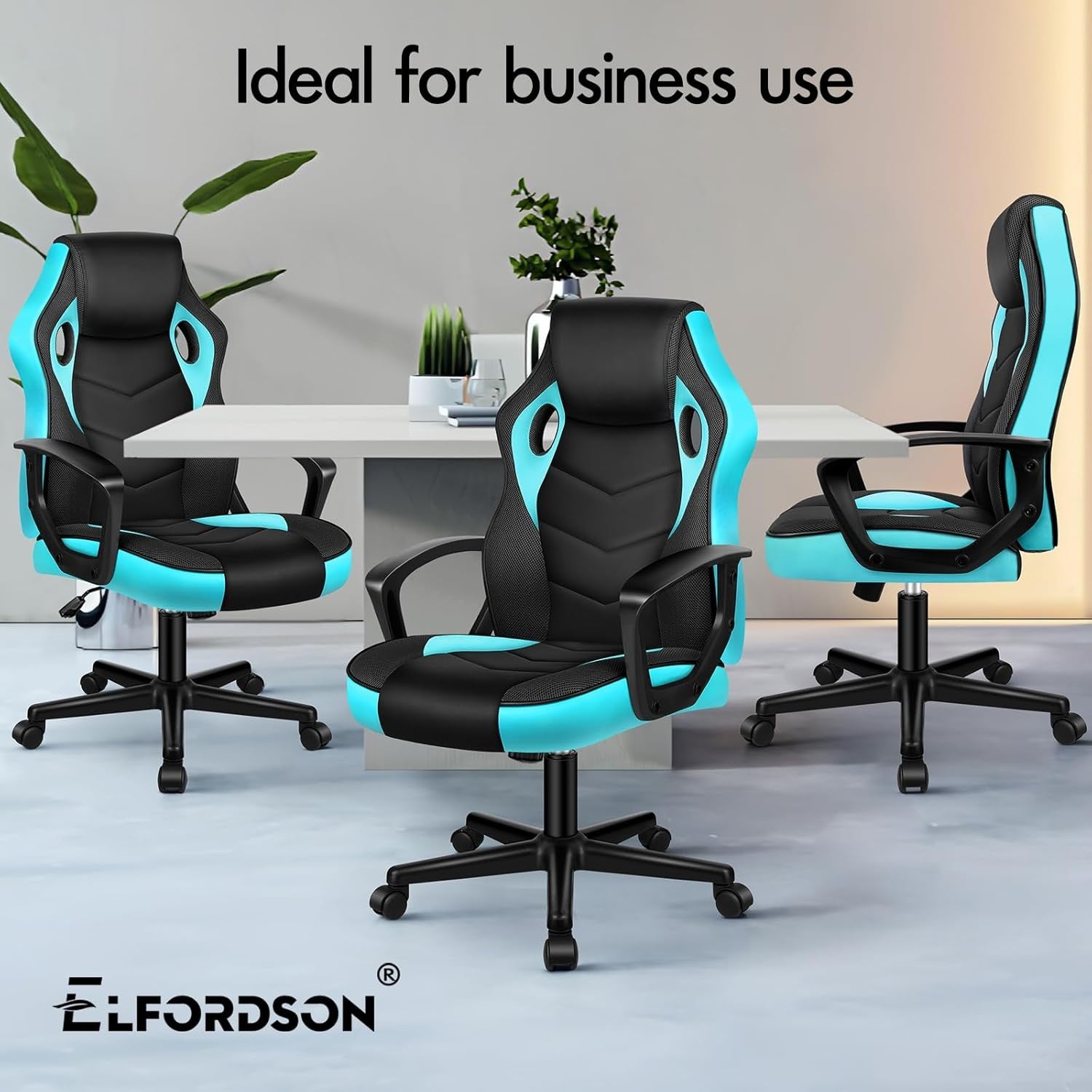 Ergonomic Gaming Chair Racing Swivel Desk Chair Mesh PU Cyan