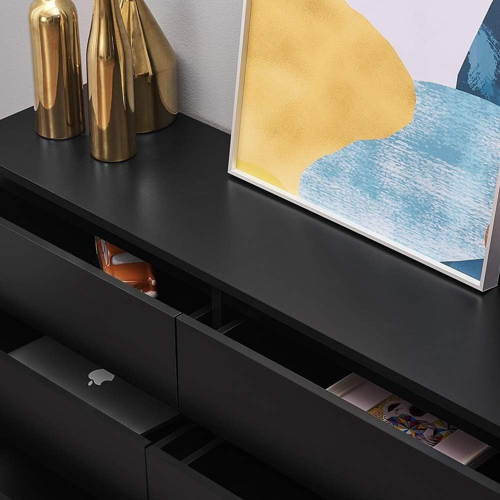 Black 6 Drawer Chest Storage Unit Modern Bedroom Cabinet 120cm Wide