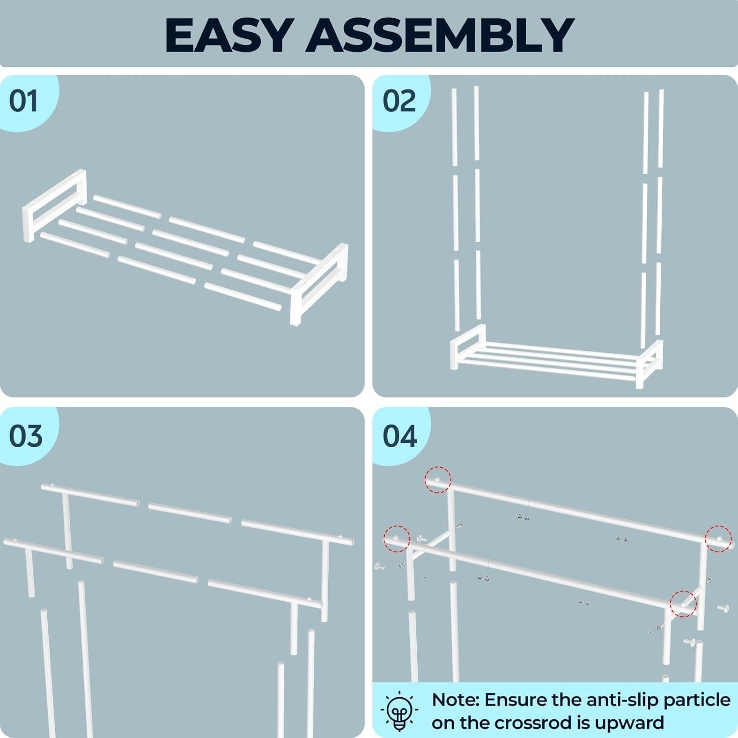 Double Clothes Rail with Shelf & Hooks – White 150cm