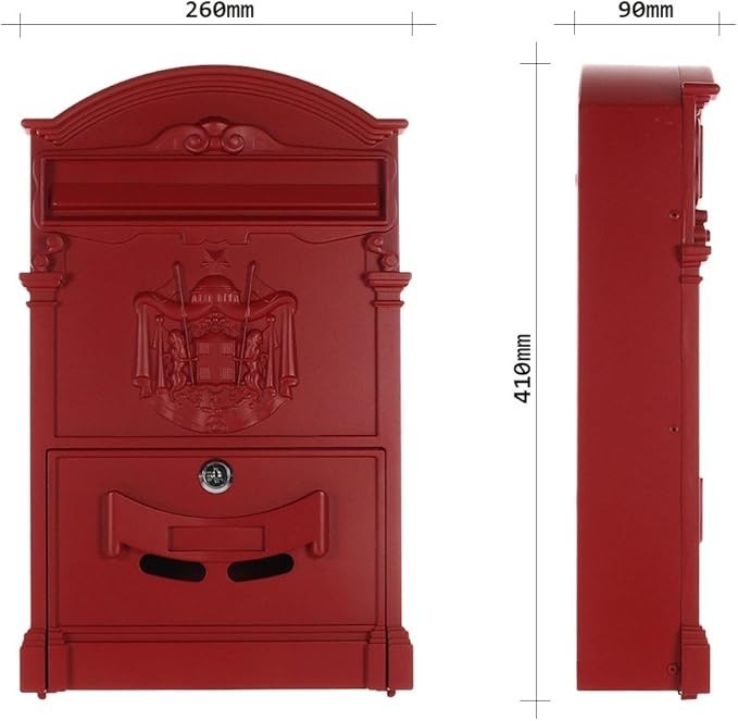 ockable Wall Mount Mailbox Red Aluminium Weatherproof Secure Post Box A4 Slot
