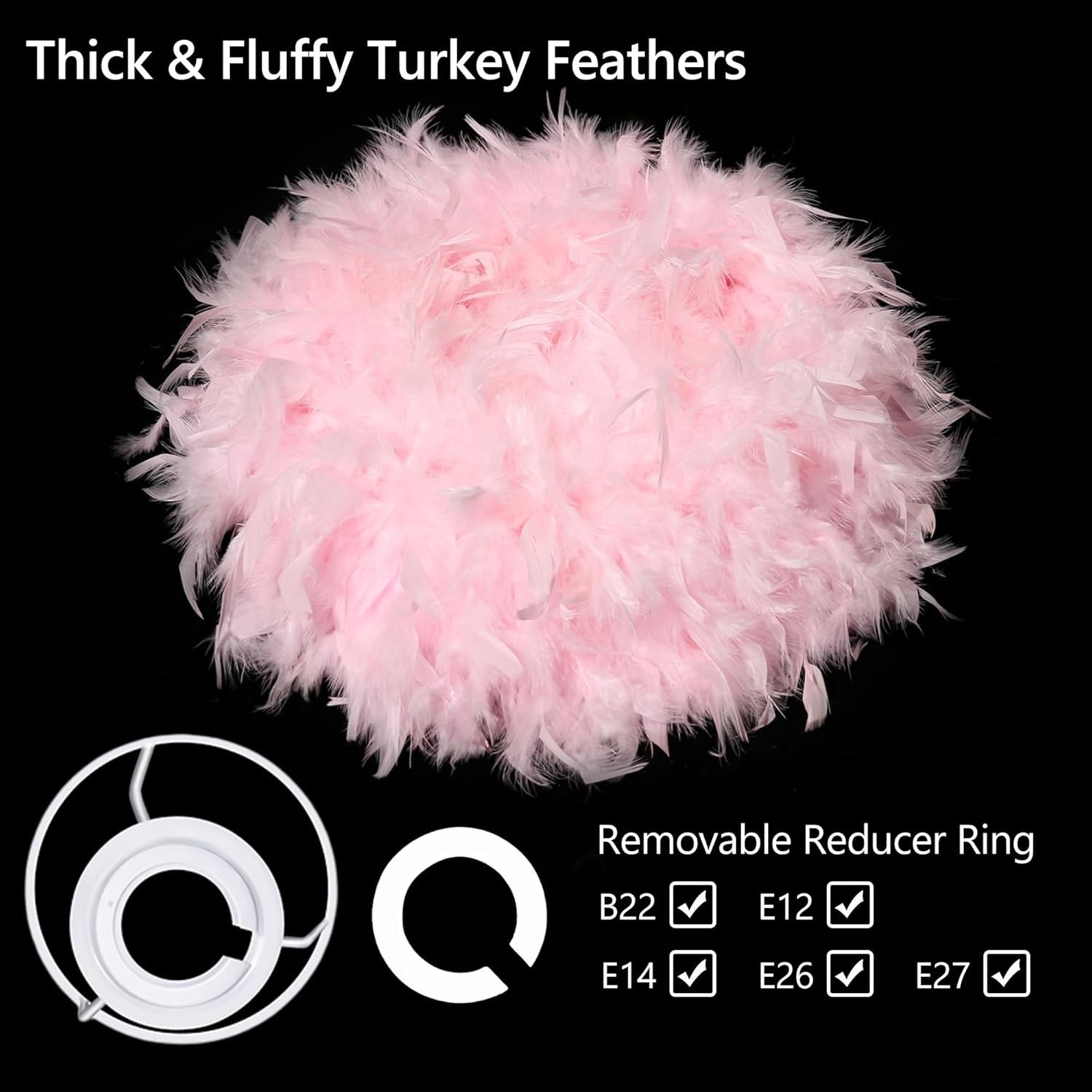Feather Lamp Shade 40cm Pink Ceiling Pendant Fluffy Lampshade Decor