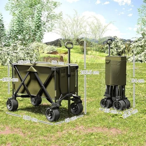 Folding Garden Trolley Wagon 100kg Heavy Duty Utility Cart Wheels Green