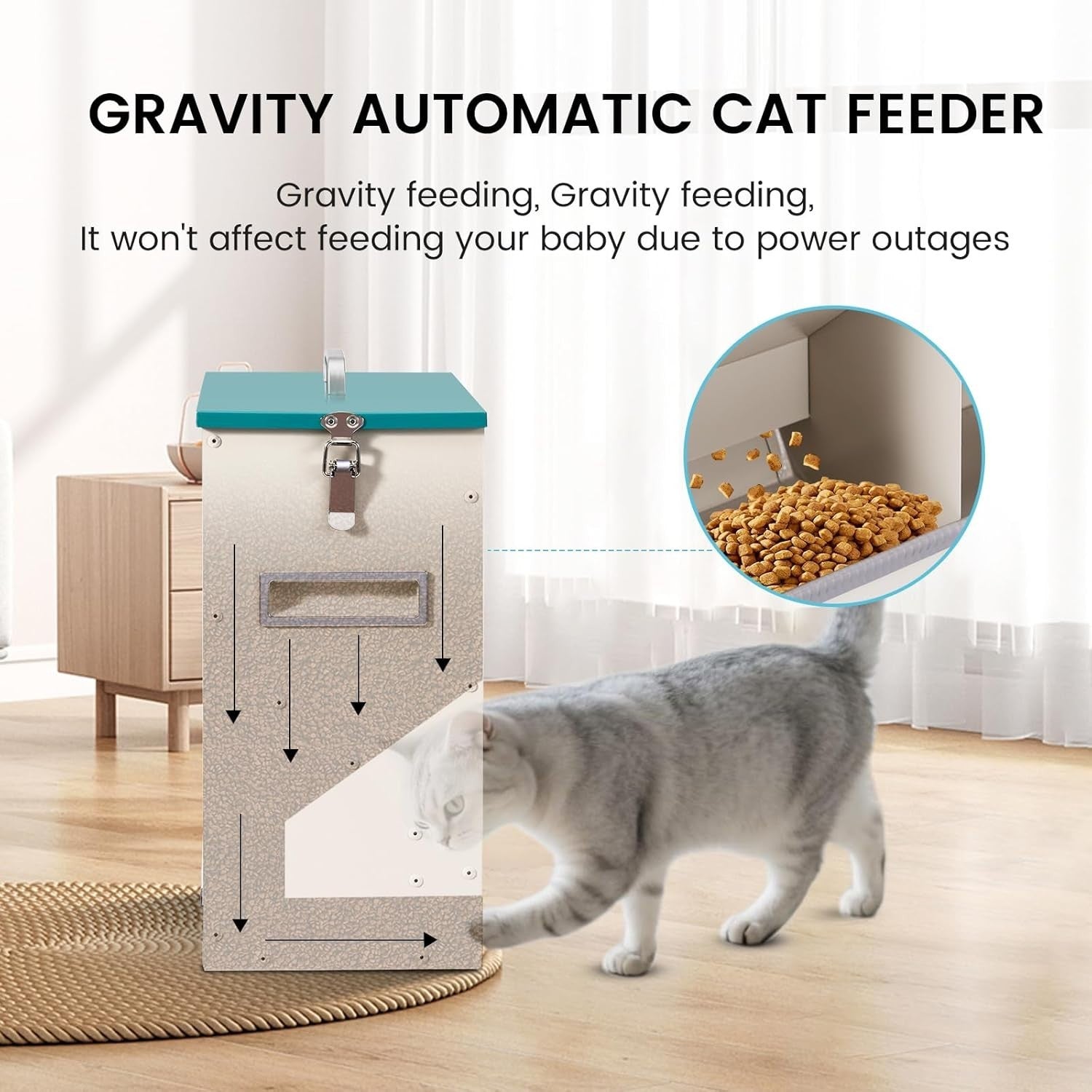 10L Dual Gravity Pet Feeder for 2 Cats Dogs Metal Food Dispenser