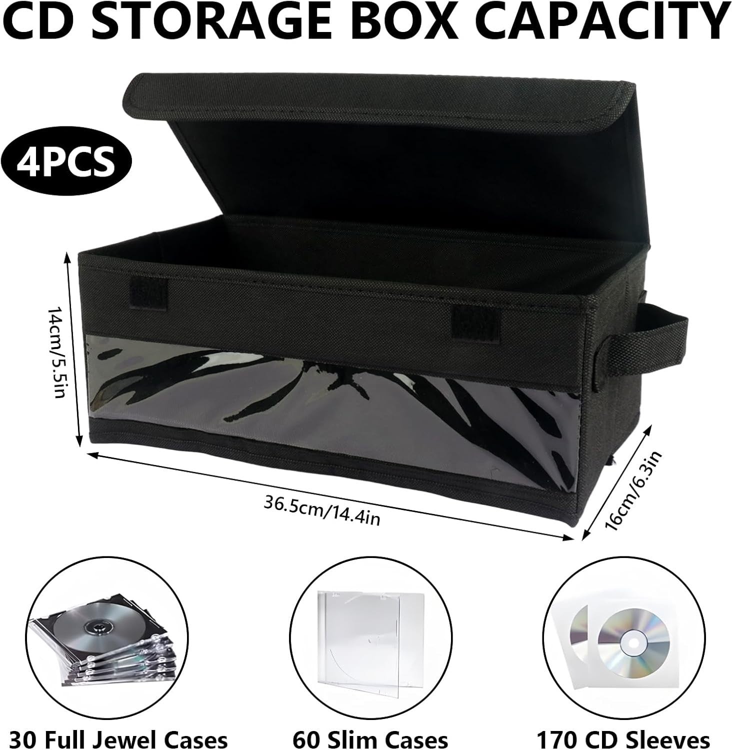 4 Pack CD Storage Boxes with Lids Stackable Organizer Holds 120 CDs