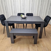 6 Seater Dining Table with 4 Black Chairs & Bench – Dark Wood Kitchen Set
