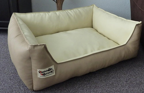 110x85cm Faux Leather Dog Bed Sofa Waterproof Beige