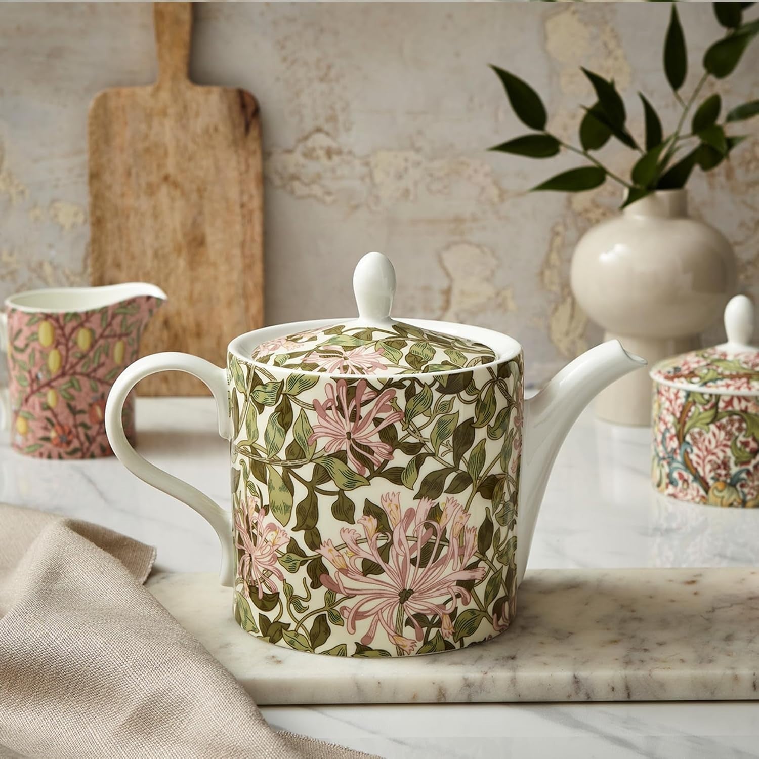 37oz Porcelain Teapot Floral Tea Pot w Lid Handle Dishwasher Safe