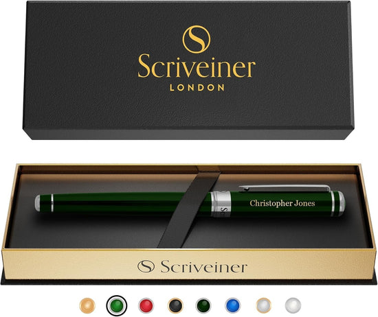 Personalised Rollerball Pen British Racing Green Chrome Medium Ink