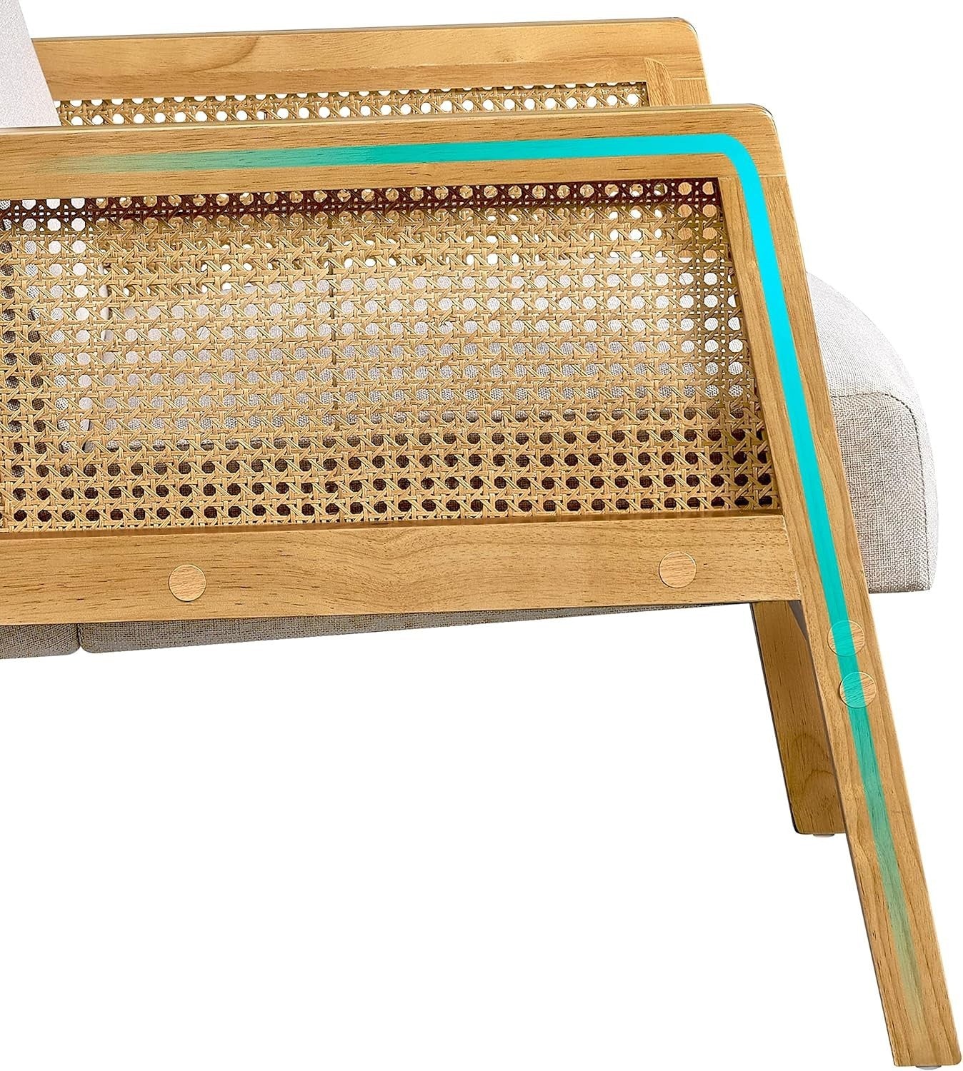 Modern Linen Accent Chair with Rattan Sides, Comfortable Armchair for Living