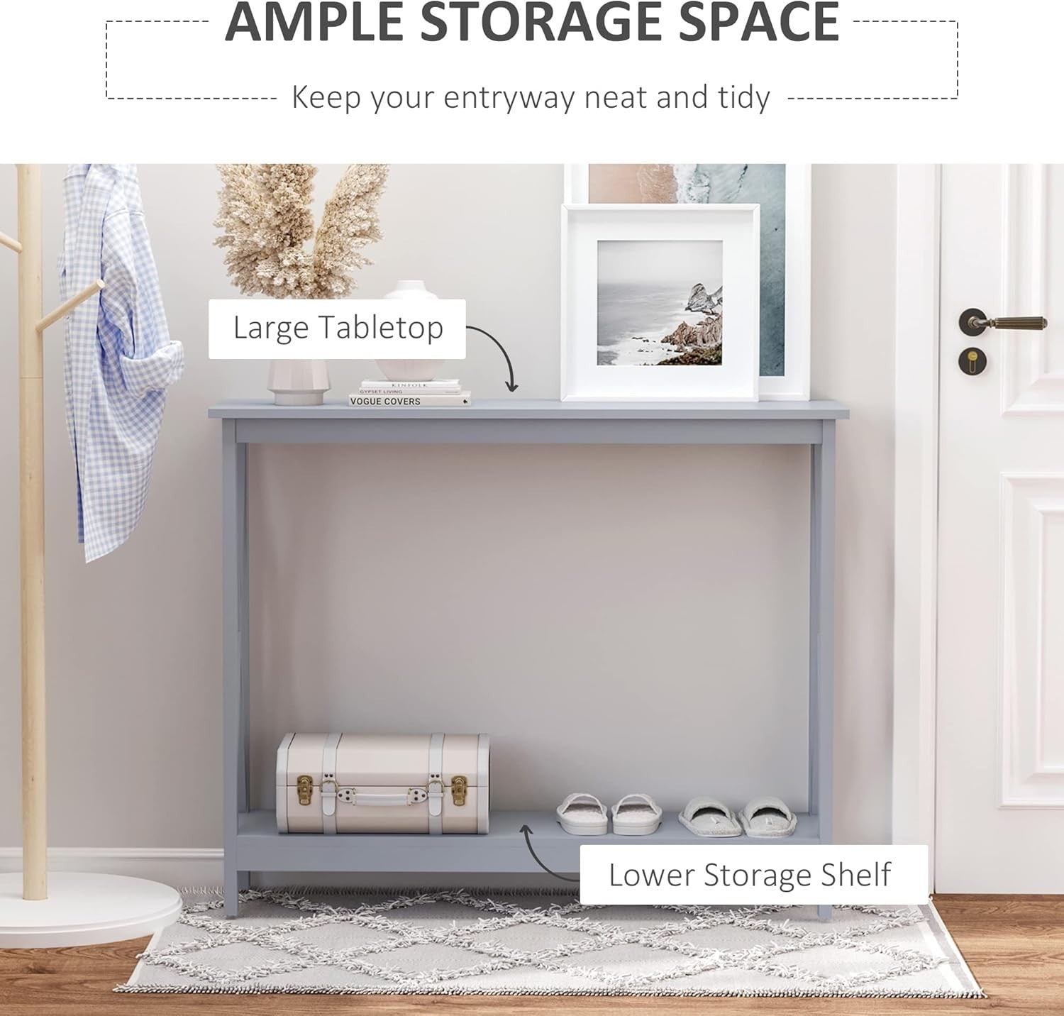 Grey Engineered Wood Console Table with Open Shelf – Slim Entryway Stand
