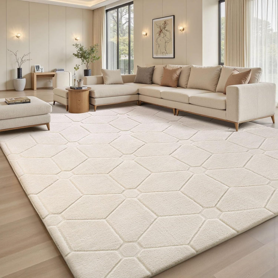 Cream Area Rug 120x170cm Short Pile Washable Anti Slip Living Room Bedroom