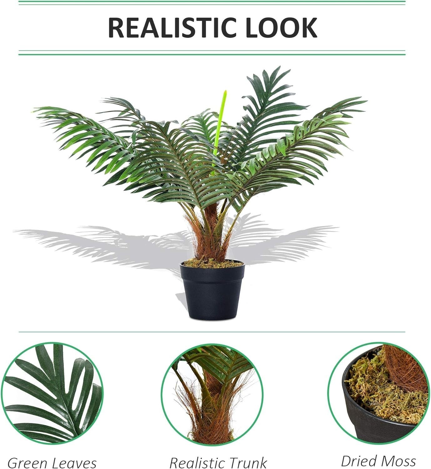 Artificial Palm Tree 60cm Faux Green Plant with Pot Tropical Home Garden Decor